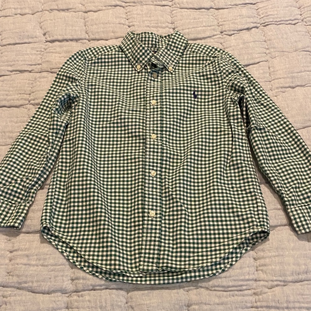 Ralph Lauren kids size 7 green and white checked long sleeve shirt